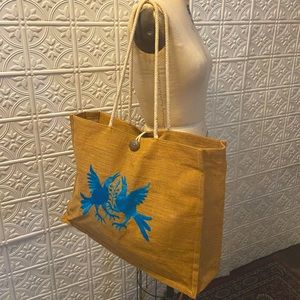 Embroidered woven bag, made in Mexico.